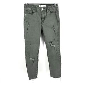 RSQ Jeans Womens 5 Baja Ankle Skinny Olive Distressed Raw Hem Stretch